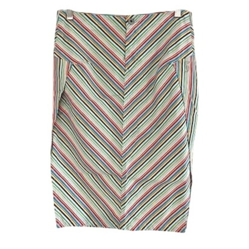 Diesel Vintage Multi Striped Knee Length Pencil Skirt With Deep Side Slits Sz 31